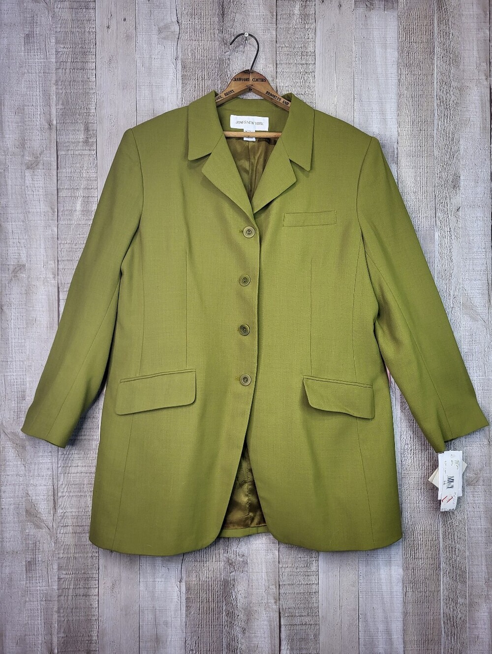 Jones New York Olive Green Women's Wool Blazer Jacket. Size 16 NWT